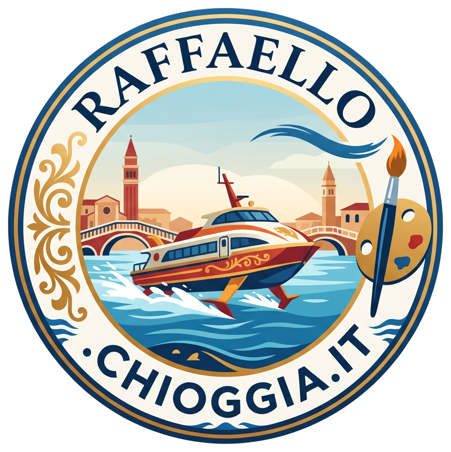 Emblema Raffaello.chioggia.it con un aliscafo nella laguna